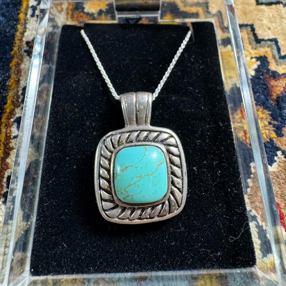 925 Sterling Silver Turquoise Statement
Pendant Necklace With 925 Rope Chain